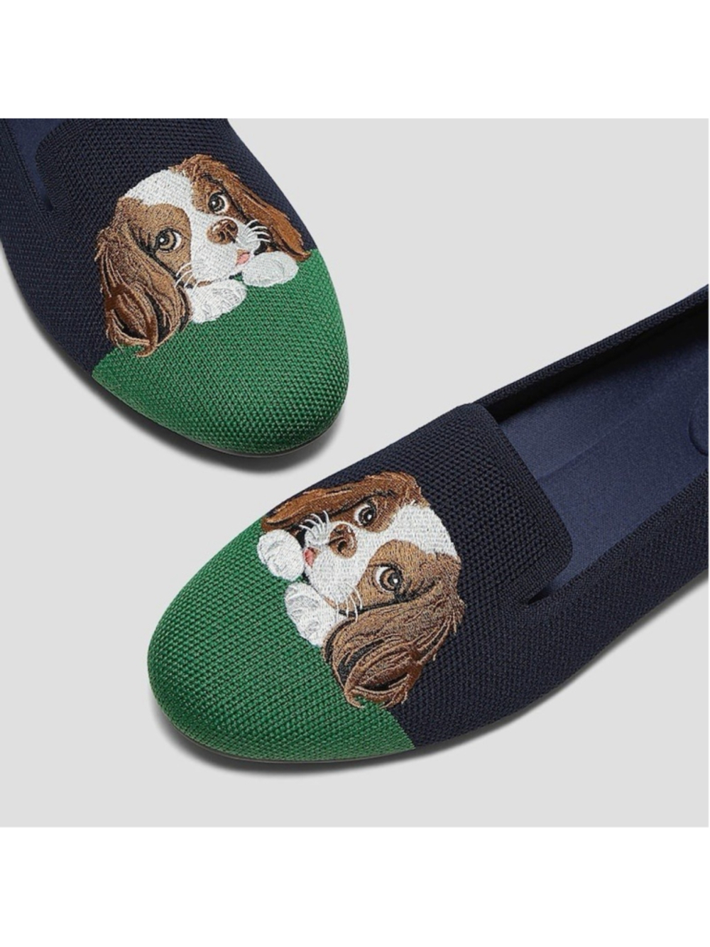 Vivaia Embroidered Loafers Audrey Navy Green Comfort Shoes Cavalier 11 NEW - Picture 1 of 6